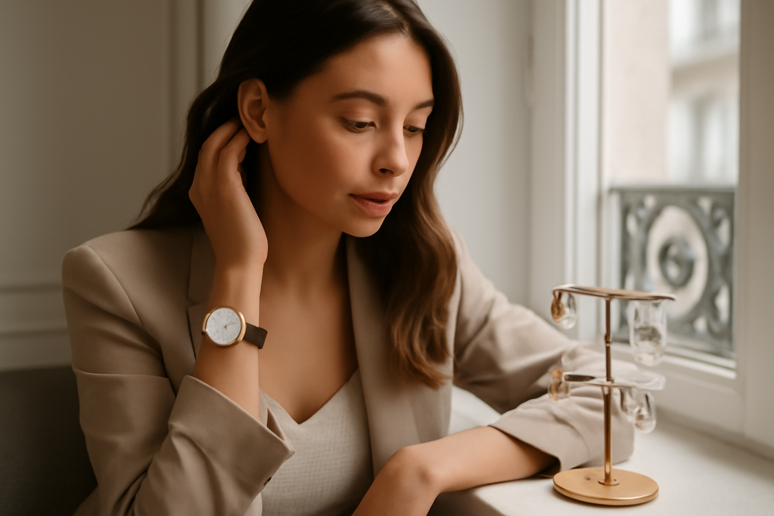 Montre danielle wellington femme et bijoux assortis sur poignet, style élégant