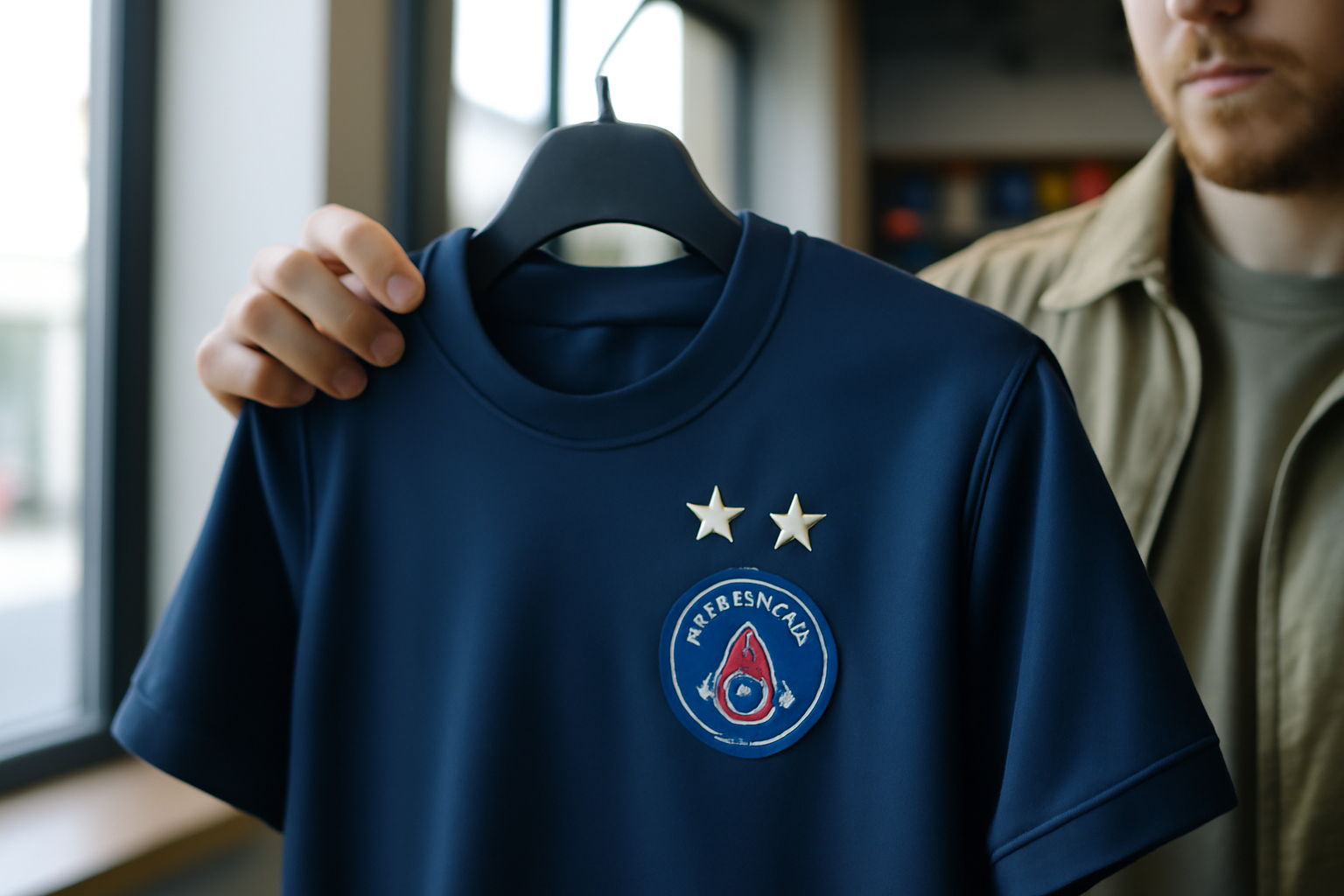 Maillot PSG avec étoile : étoiles au-dessus du blason sur un maillot domicile