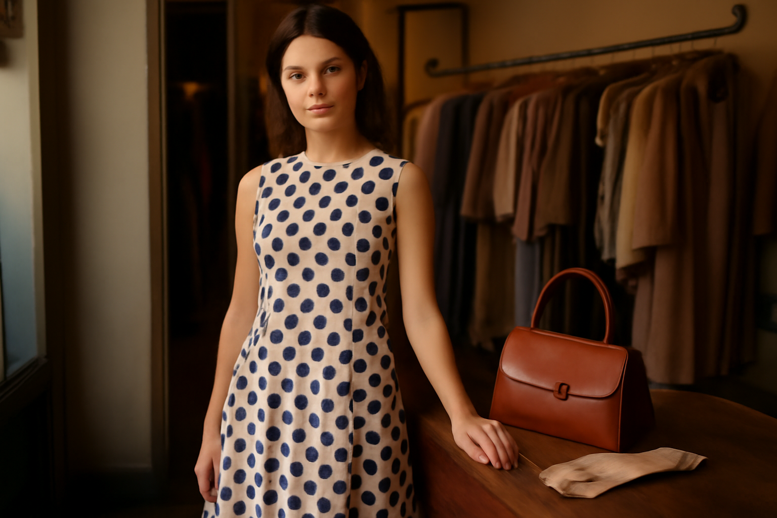 robe année 60 imprimé pois style sixties sur mannequin en boutique