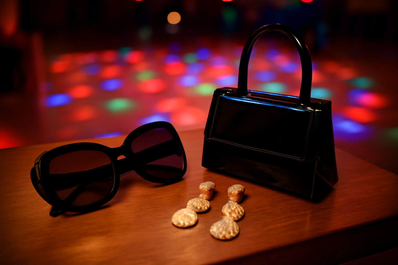 accessoires soirée année 80 tenue : lunettes oversize et mini sac structurés