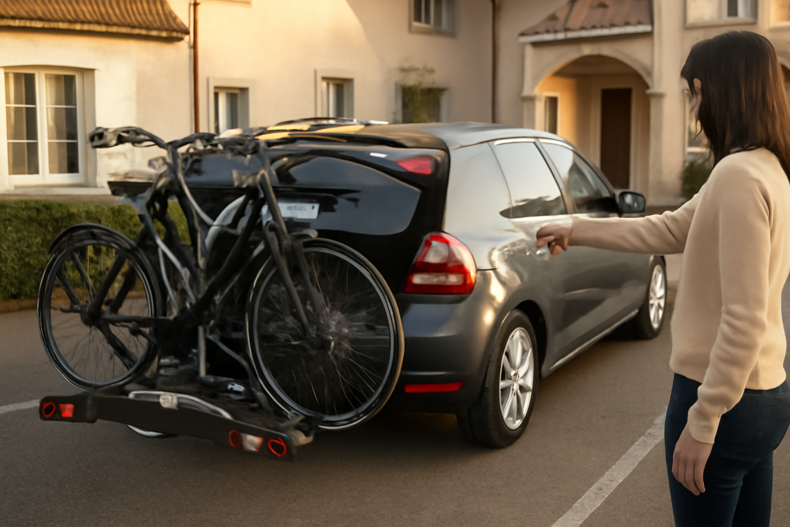 thule en porte-vélos sur attelage prêt pour départ vacances