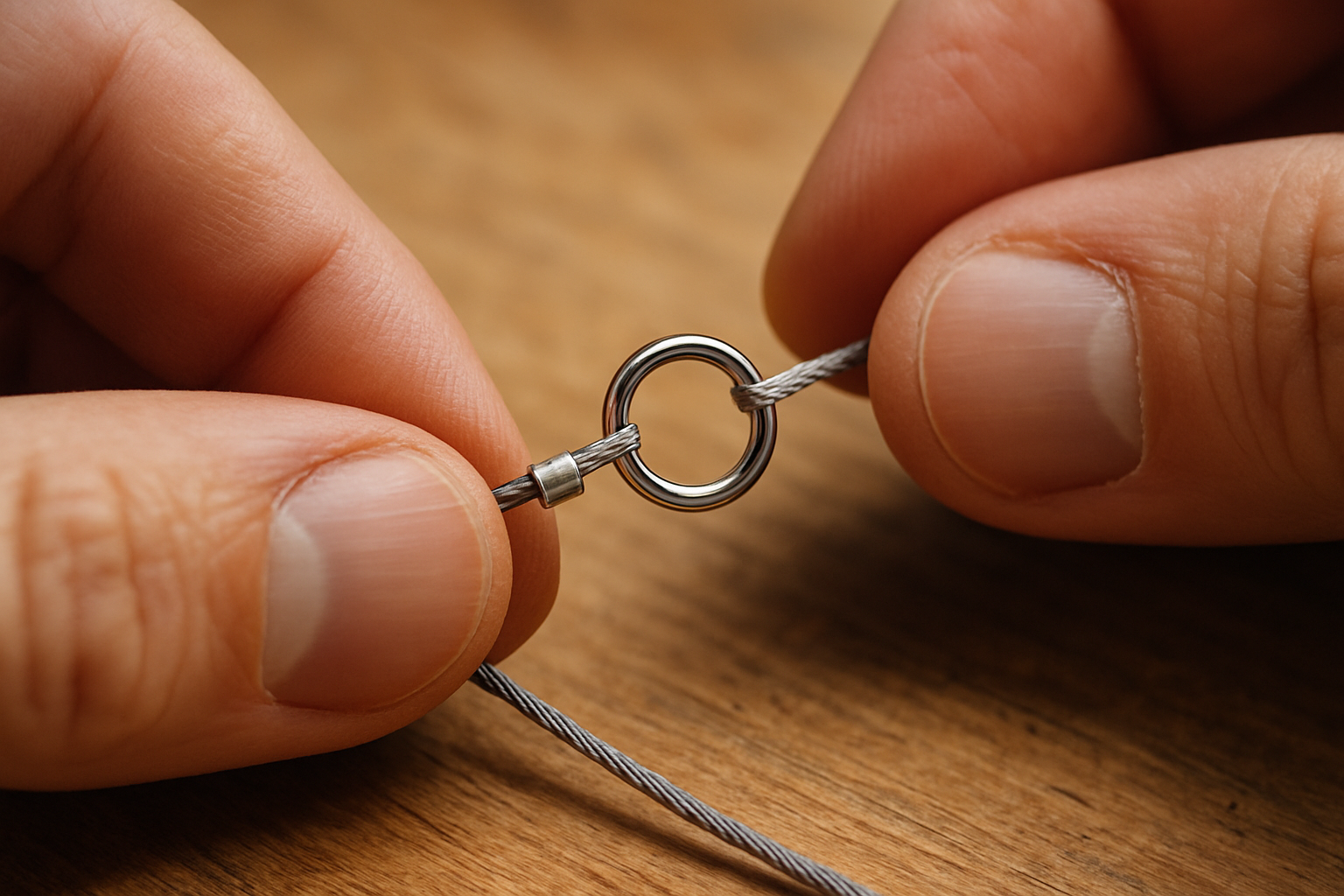 Positionnement d'une perle à écraser au contact du fermoir sur un bracelet