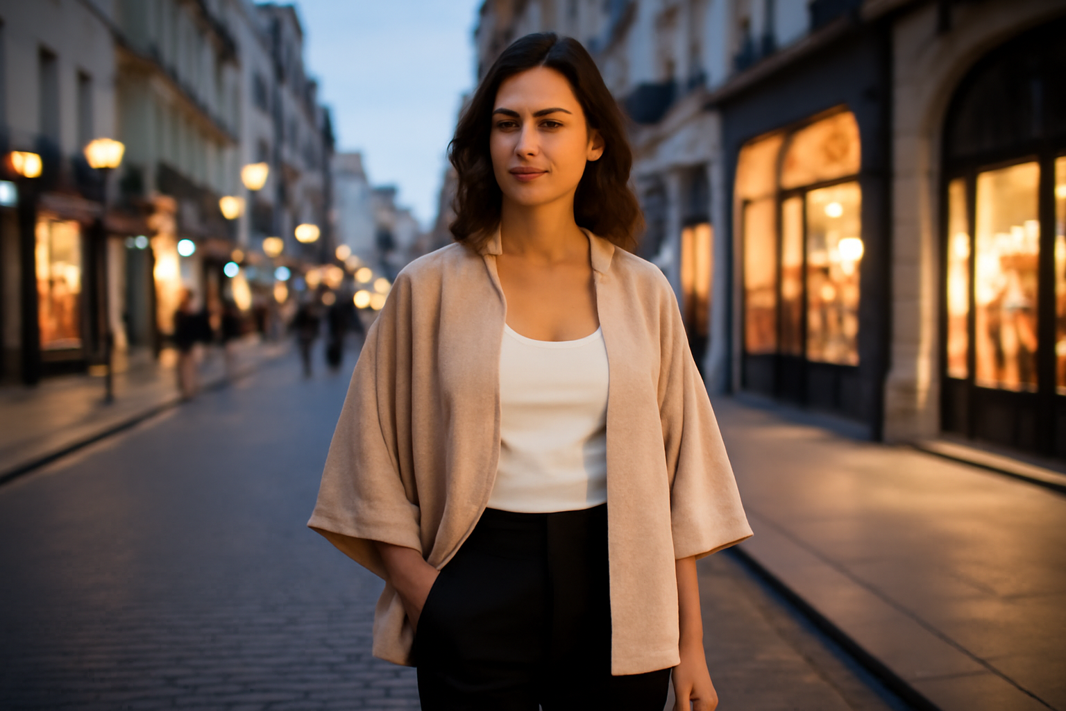 veste kimono élégante style japonais coupe moderne portée en ville